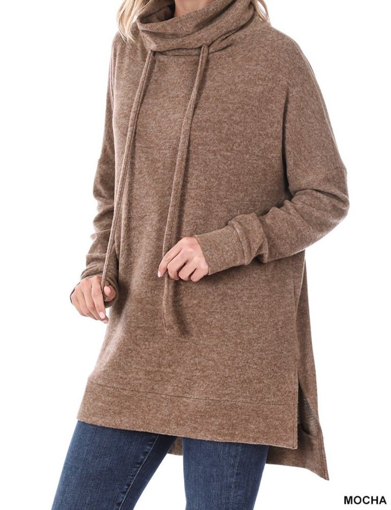 Zenana Brushed Melange Funnel Neck Sweater