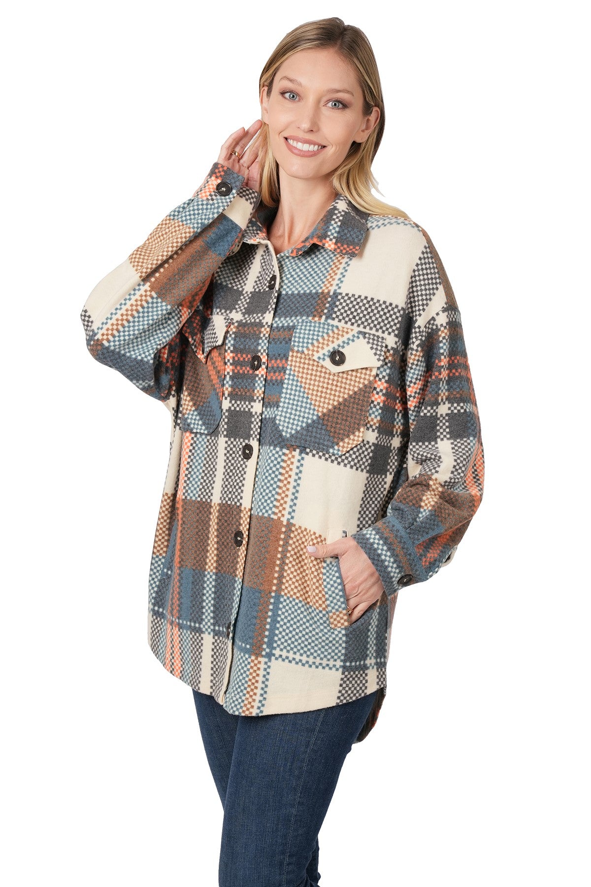 Zenana Brushed Plaid Oversized Shacket