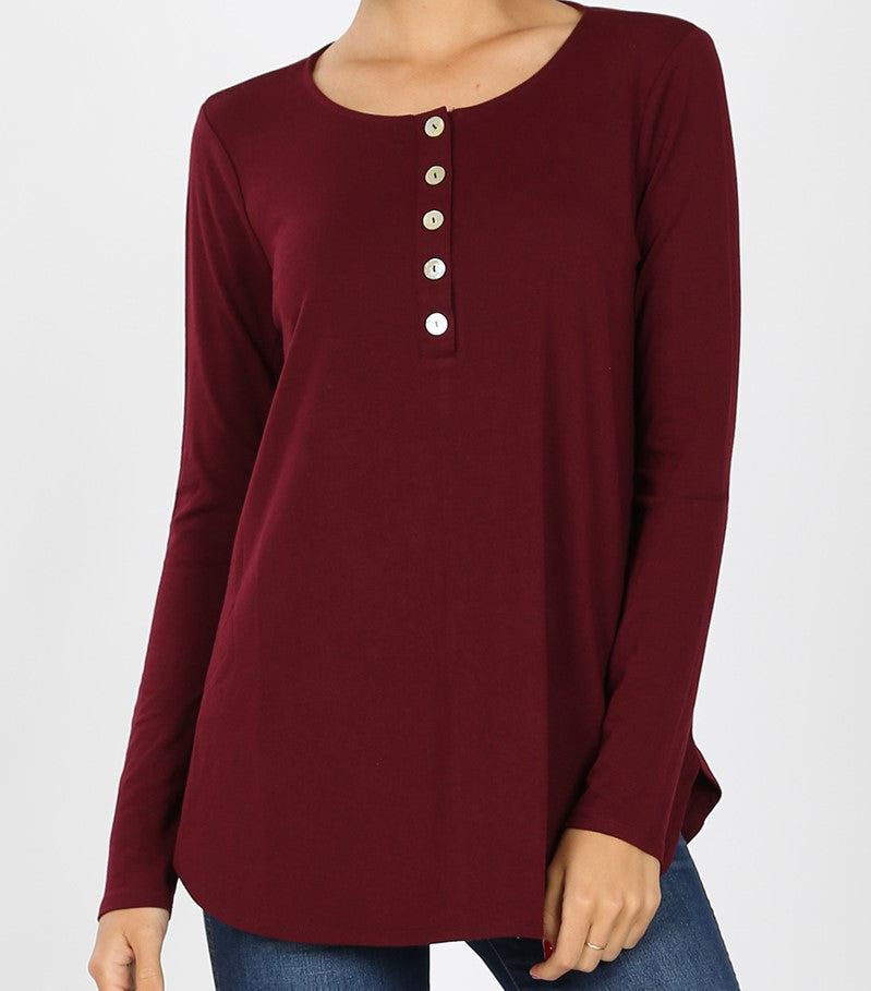 Zenana Long Sleeve Button Top