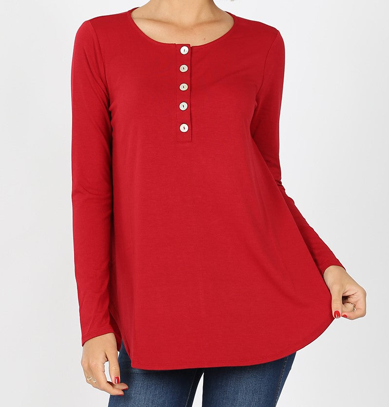 Zenana Long Sleeve Button Top