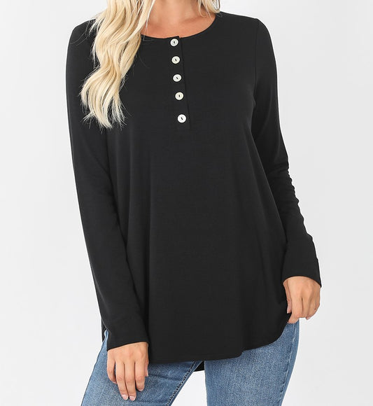 Zenana Long Sleeve Button Top