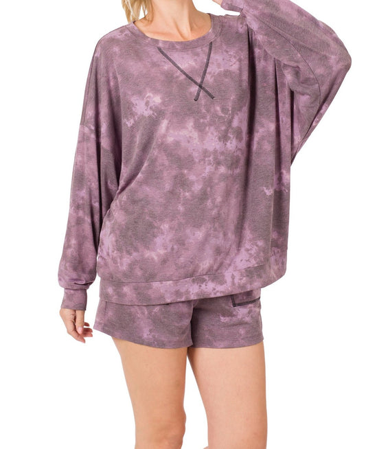 Zenana Tie Dye Oversized Pullover & Shorts Set