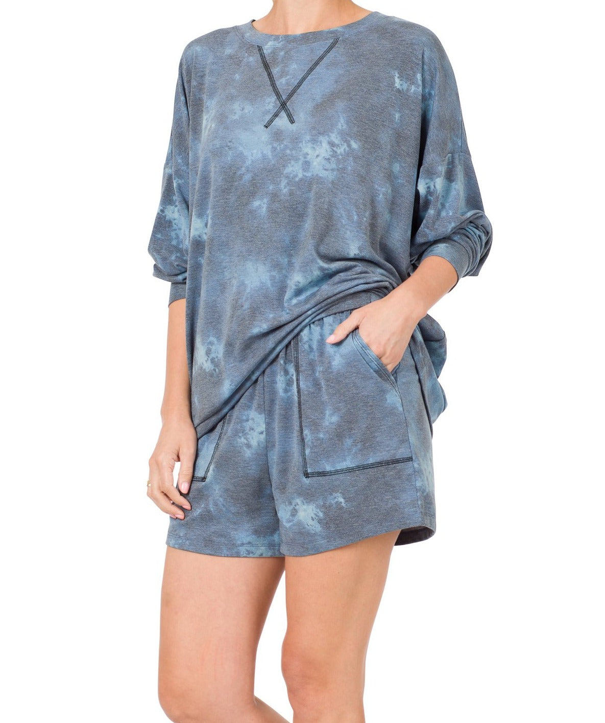 Zenana Tie Dye Oversized Pullover & Shorts Set
