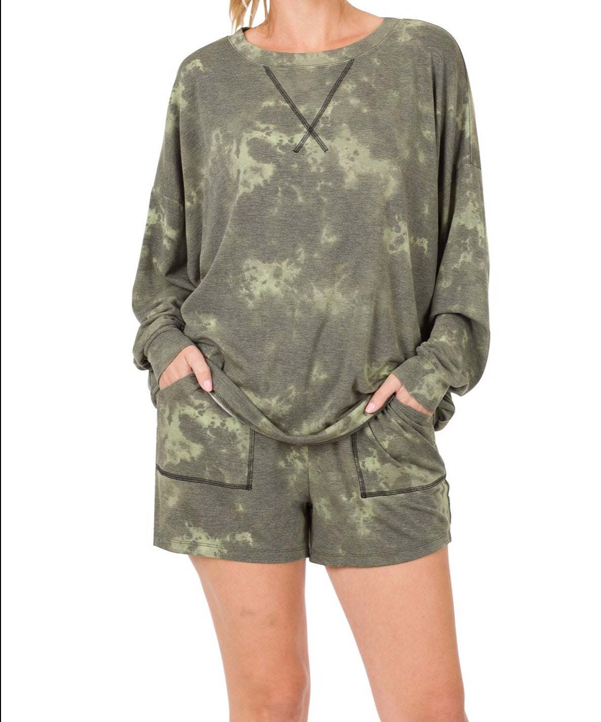 Zenana Tie Dye Oversized Pullover & Shorts Set