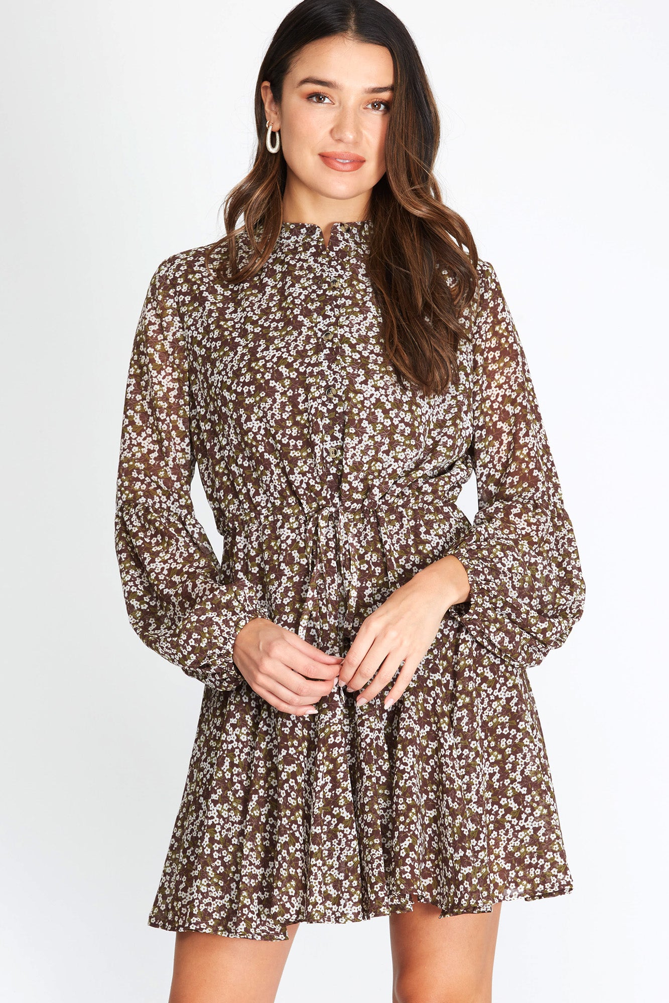 She + Sky Long Sleeve Woven Button Up Dress