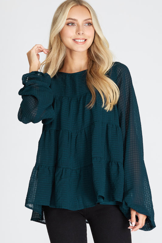 She + Sky Hi Low Woven Tiered Top