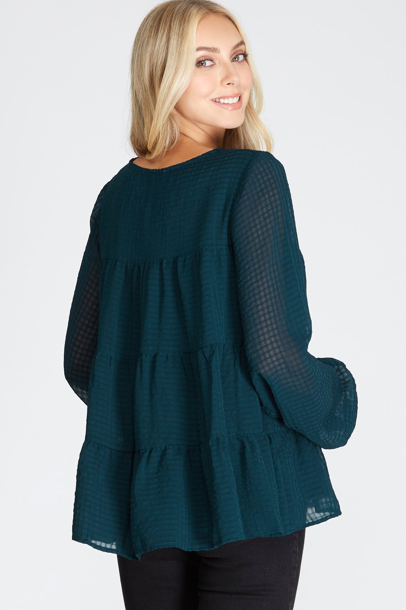 She + Sky Hi Low Woven Tiered Top