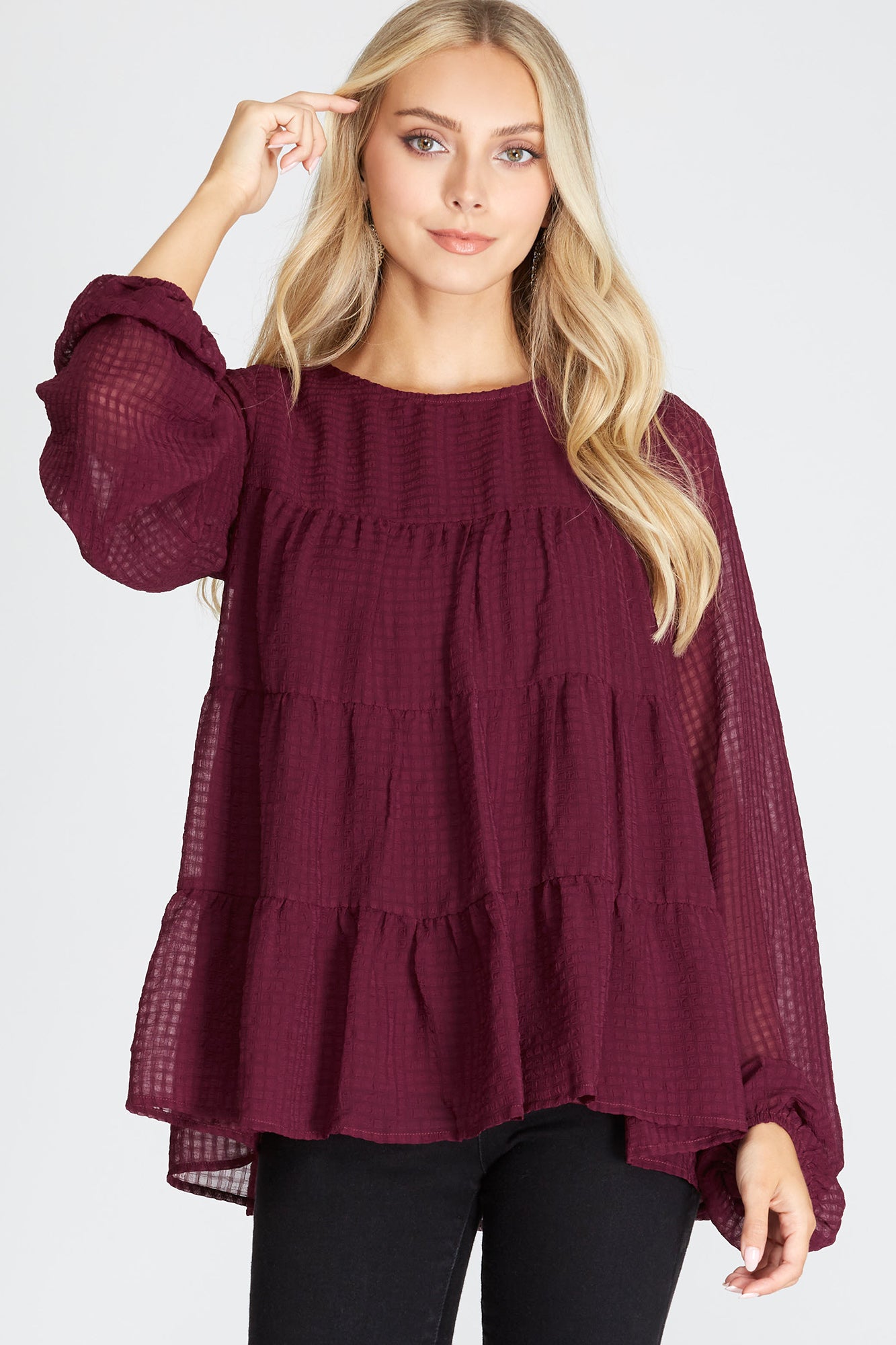She + Sky Hi Low Woven Tiered Top