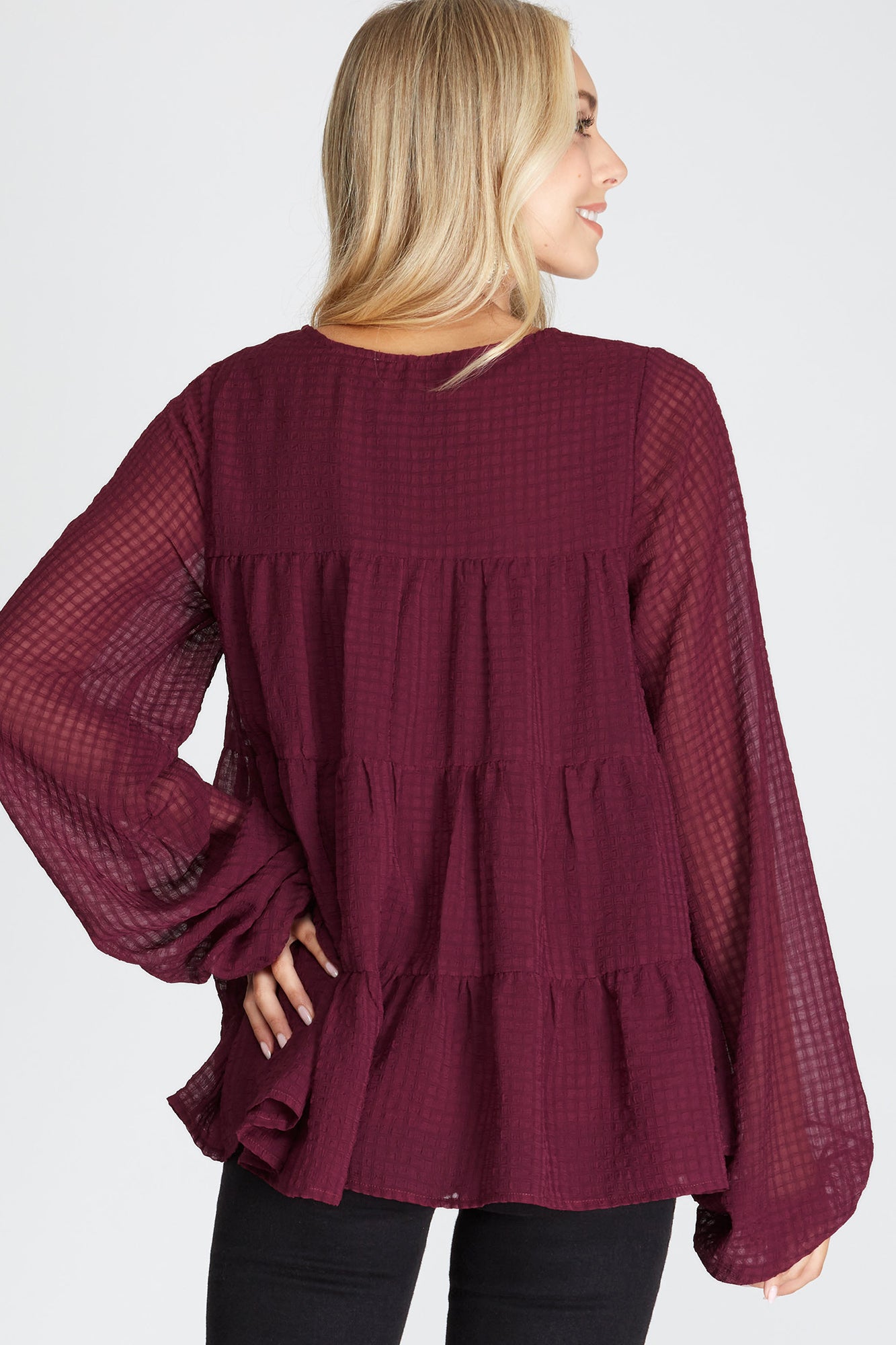 She + Sky Hi Low Woven Tiered Top