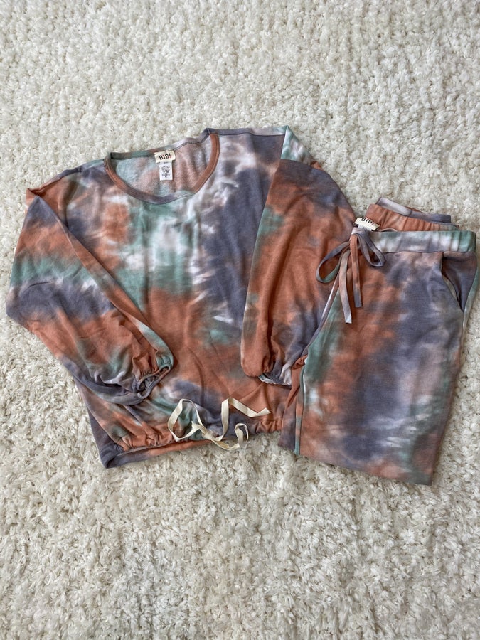 Bibi Tie Dye French Terry Top & Bottom SetTie Dye French Terry Top & Bottom Set  with Drawstring Top