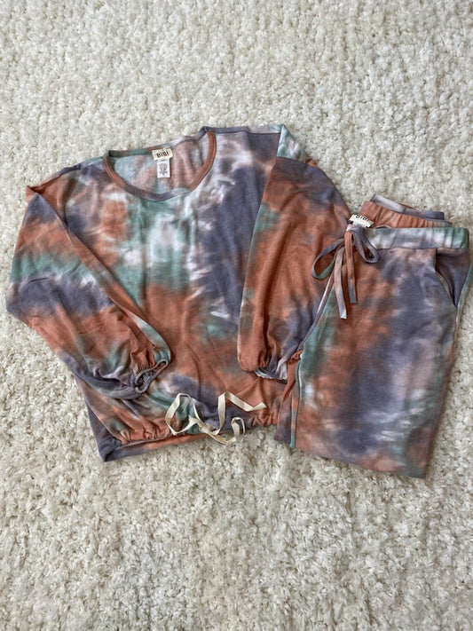 Bibi Tie Dye French Terry Top & Bottom SetTie Dye French Terry Top & Bottom Set  with Drawstring Top