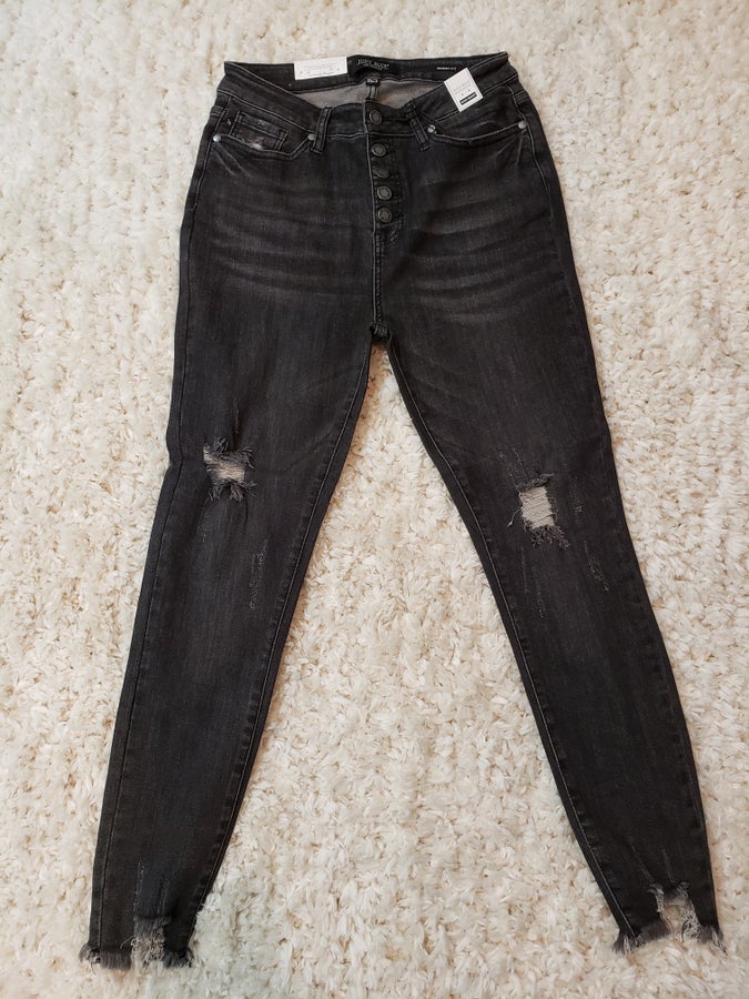 Judy Blue Destroyed Button Fly Black Skinnyblack high rise destressed skinny jeans