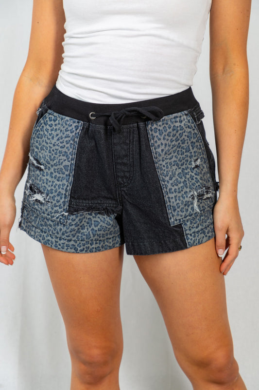 White Birch Animal Print Mixed Distressed Shorts