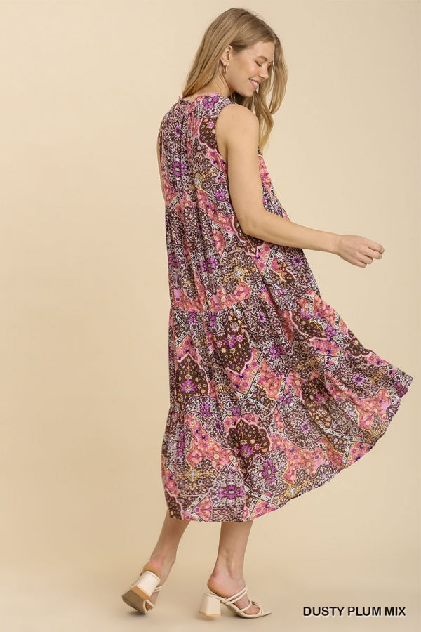 Umgee Mixed Print Sleeveless Dress