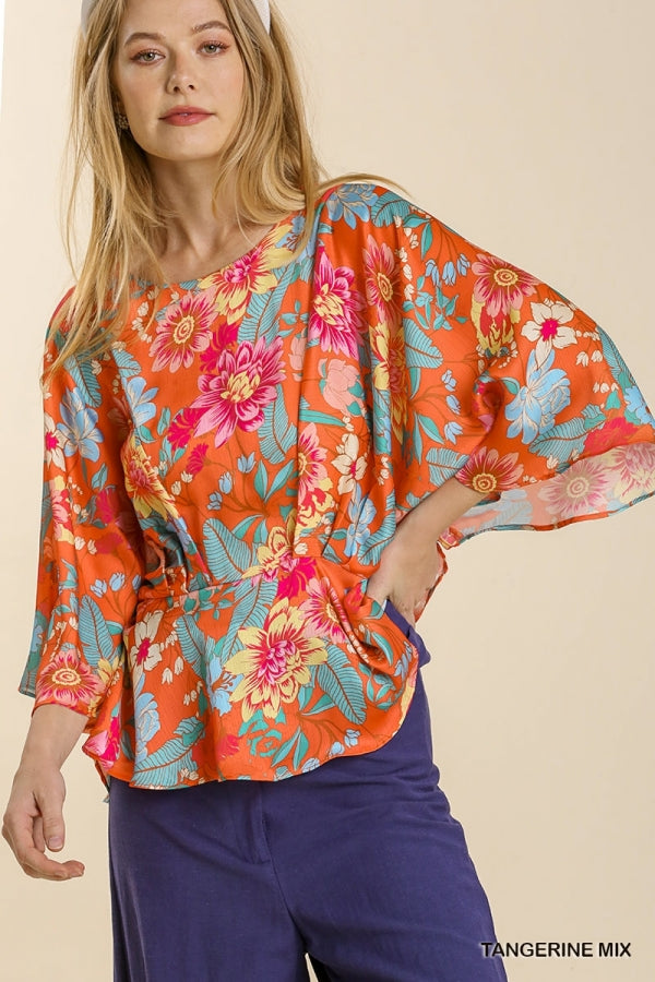 Umgee Floral Print Peplum Top