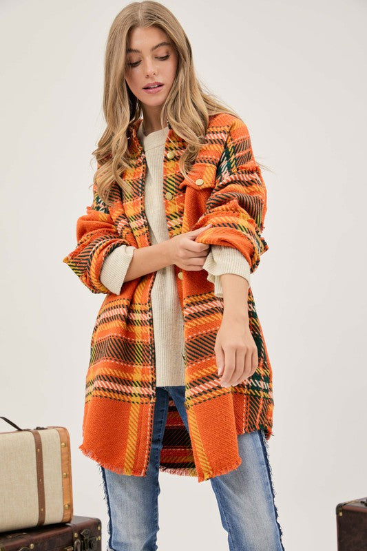 Davi & Dani Multi Plaid Button Front Jacket Plus