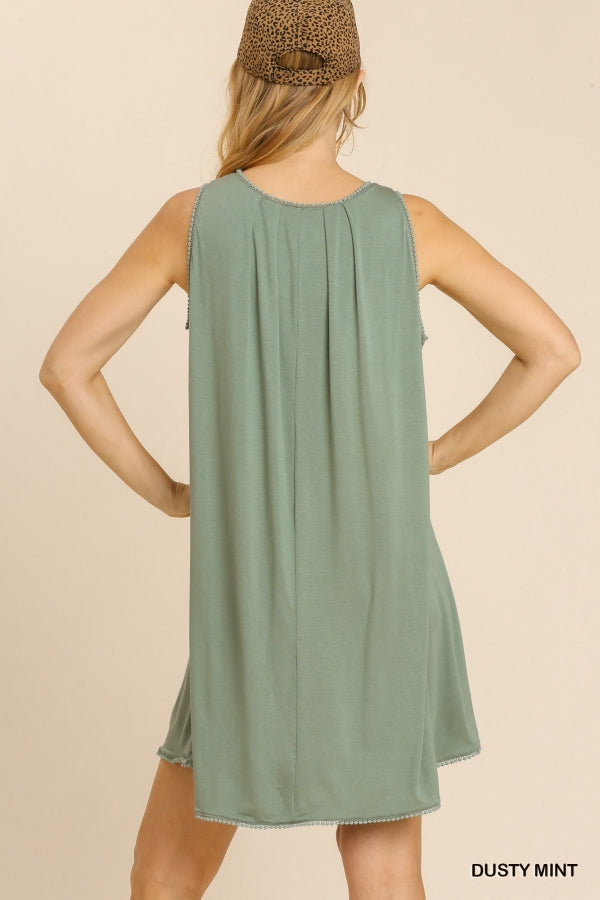 Umgee Sleeveless Round Neck Dress 1X / Misty Blue Umgee Sleeveless Round Neck Dress 1X / Misty Blue