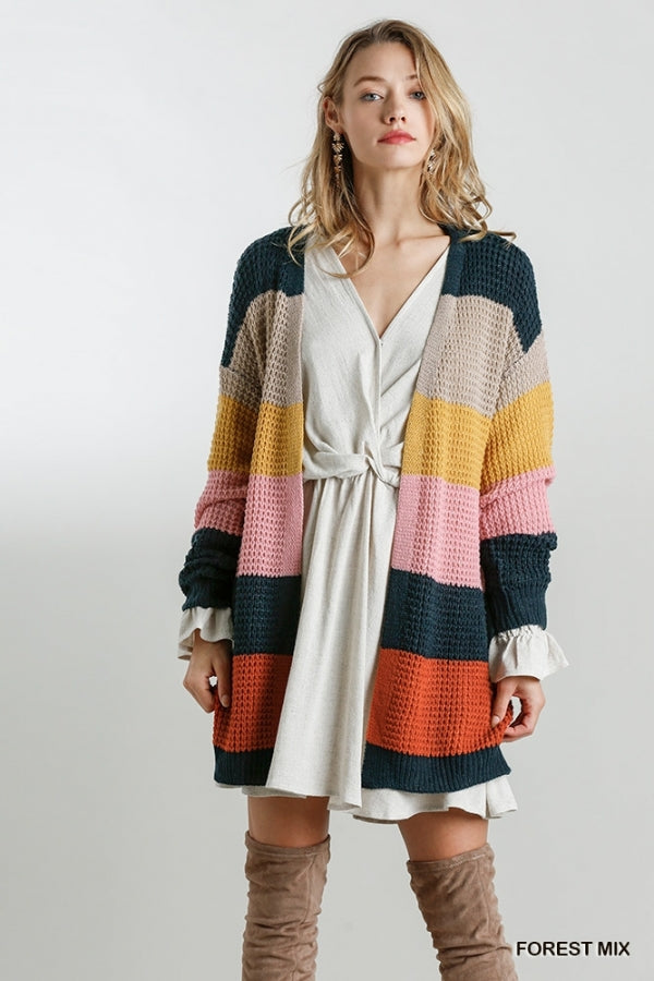 Umgee Multicolored Knit Open Striped Cardigan