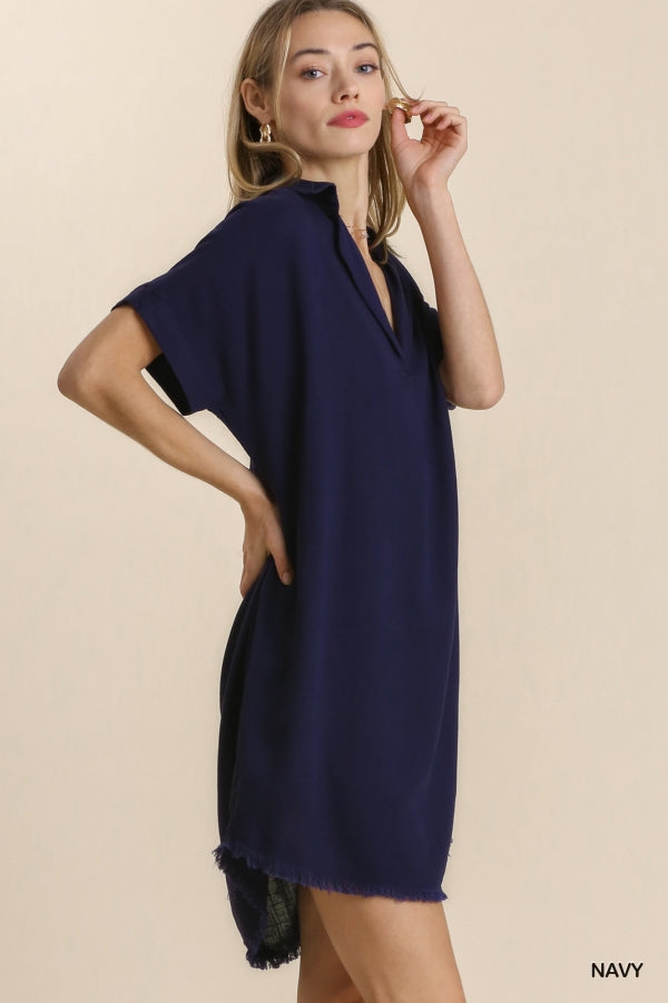 Umgee Linen V-Neck Collared Dress