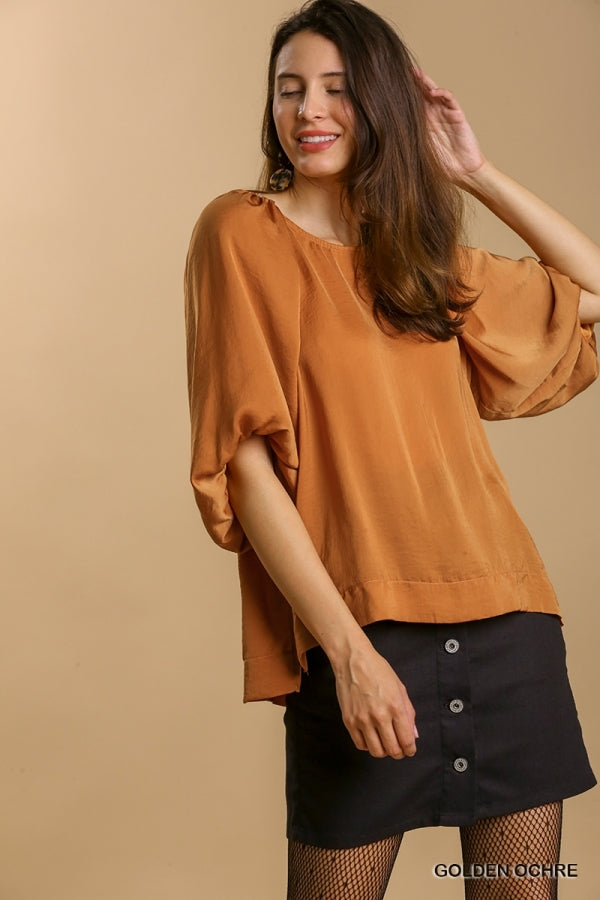 Umgee Washed Satin Balloon Sleeve Top