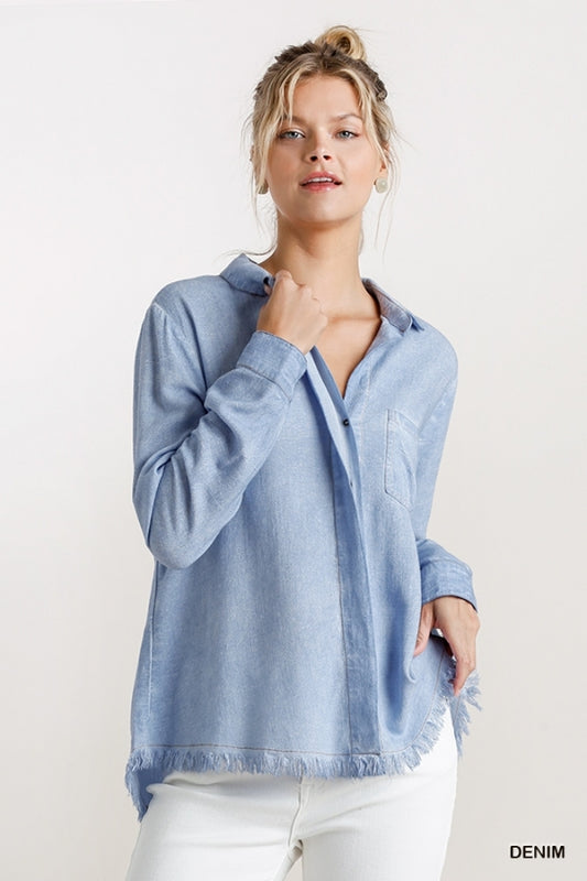 Umgee Linen Button Down Collar Shirt