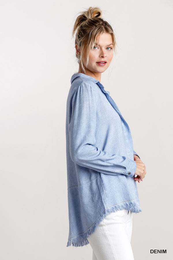 Umgee Linen Button Down Collar Shirt