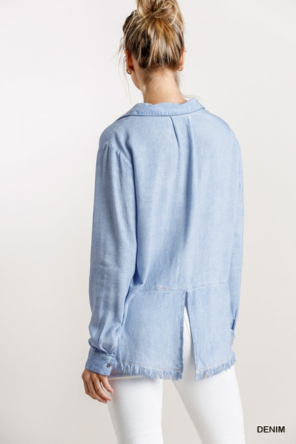 Umgee Linen Button Down Collar Shirt