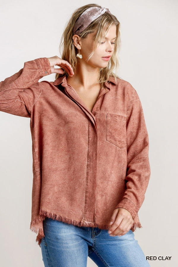 Umgee Linen Button Down Collar Shirt