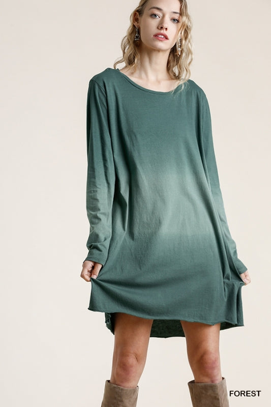 Umgee Dip Dye Ombre Round Neck Dress