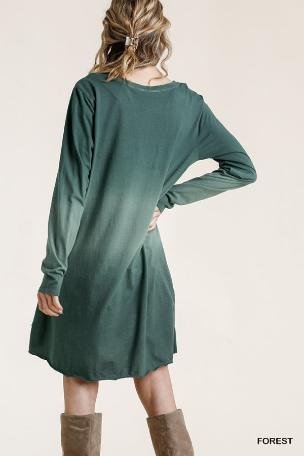 Umgee Dip Dye Ombre Round Neck Dress