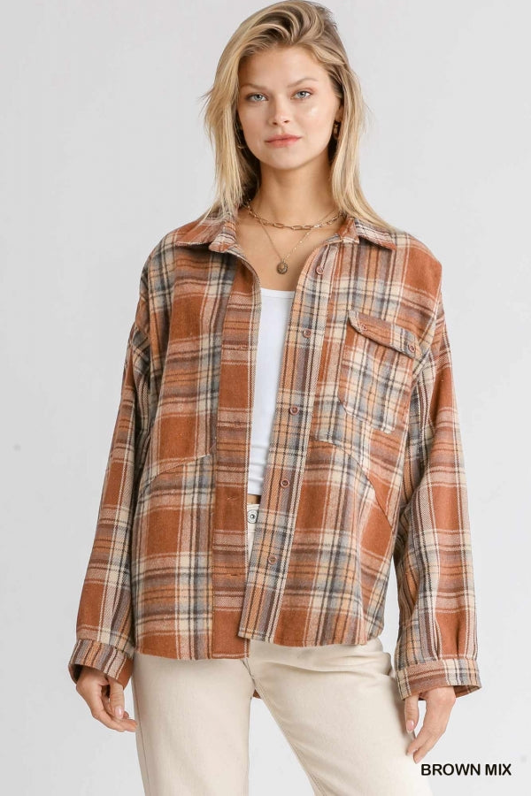 Umgee Plaid Collar Button Down Shacket