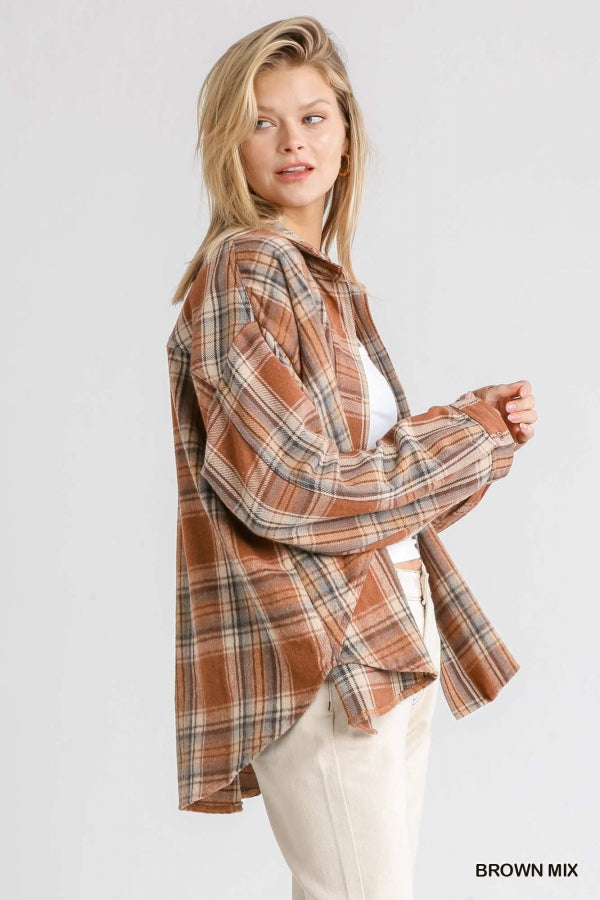 Umgee Plaid Collar Button Down Shacket