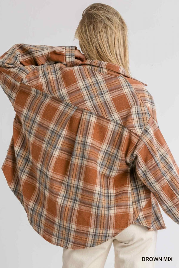 Umgee Plaid Collar Button Down Shacket