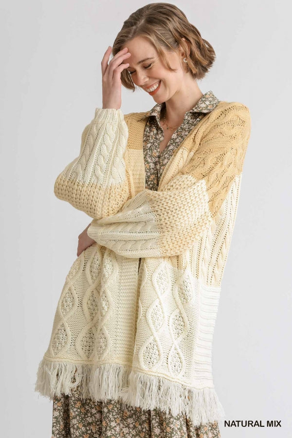 Umgee Patchwork Knitted Open Front Cardigan