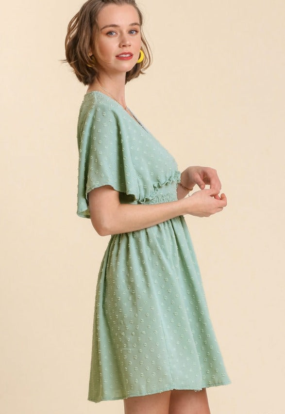 Umgee Woven Smocked V-Neck Tiered Dress