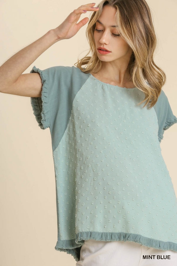 Umgee Linen Blend Polka Dot Top