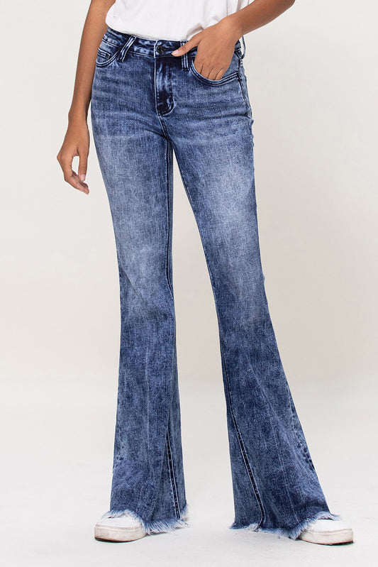 Vervet Mid Rise Super Flare Jean W/Frayed Hem