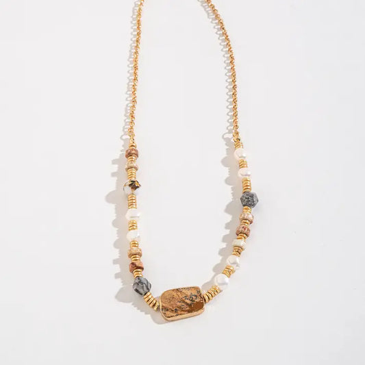 Howards Tan Brown Stone Linked Bead Necklace