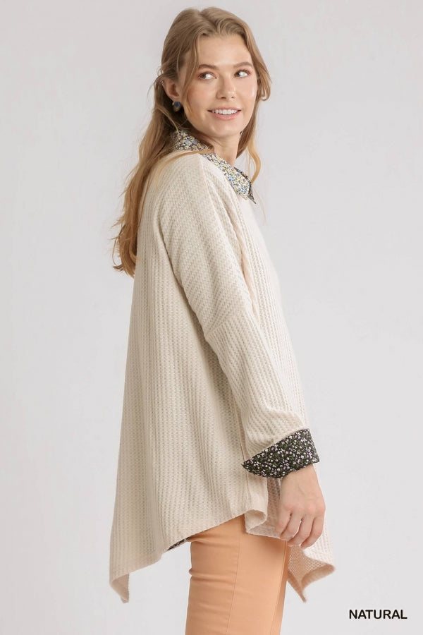 Umgee Waffle Knit Asymmetrical Hem Top