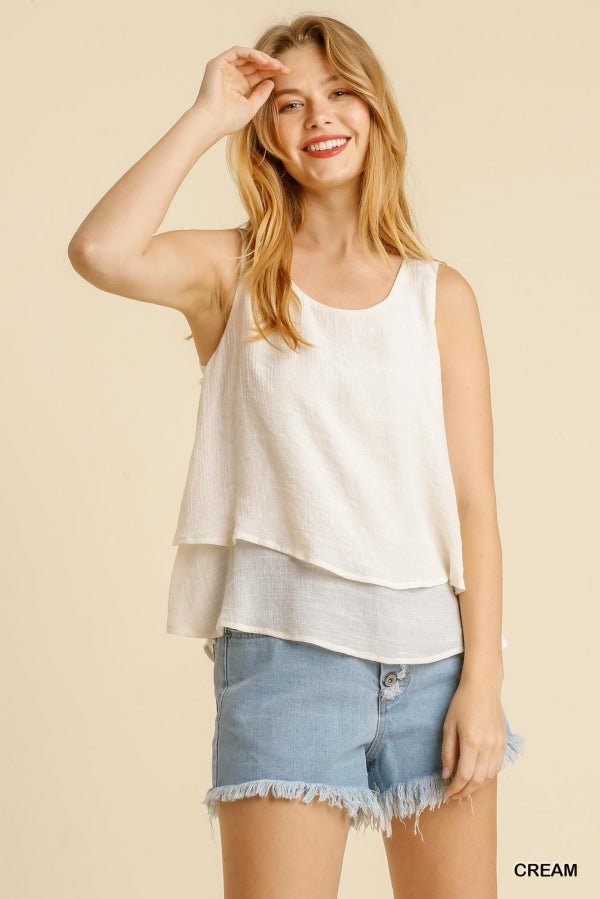 Umgee Sleeveless Layered Top with Keyhole Back