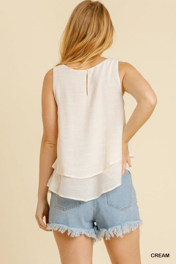 Umgee Sleeveless Layered Top with Keyhole Back