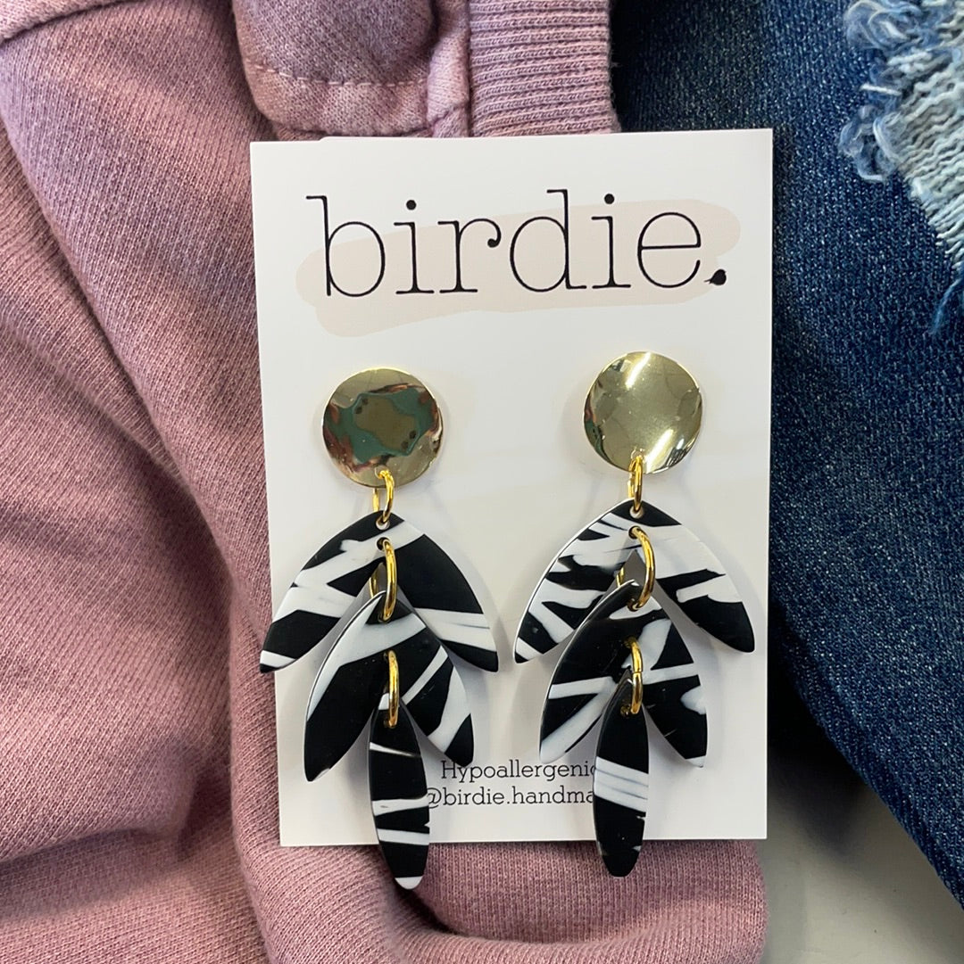Birdie Tropical Black & White Leaf Earrings