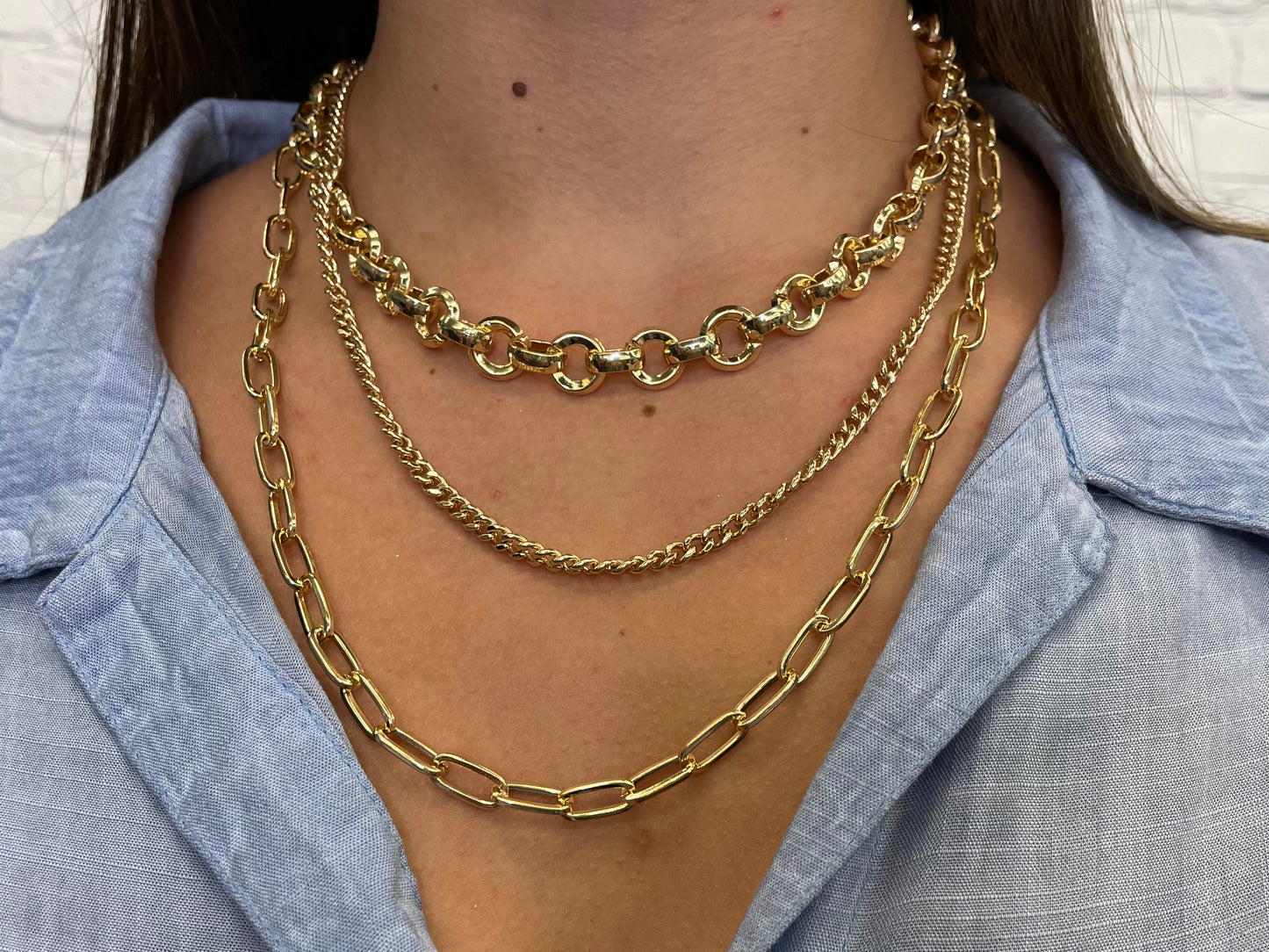 Caroline Hill Triple Layer Link Gold Necklace