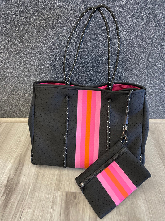 Neoprene Black & Neon Stripe Large Tote