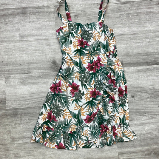 Kori America Tropical Printed Ruffle Wrap Mini Dress