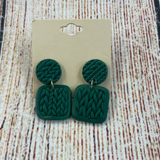 Green Square Weaved Earrings