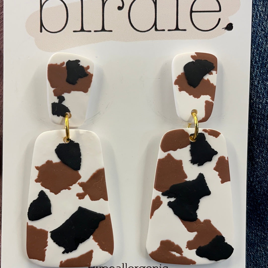 Birdie Rectangular Cow Print Earrings