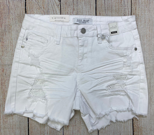 Judy Blue White Distressed Shorts With Lace Patch