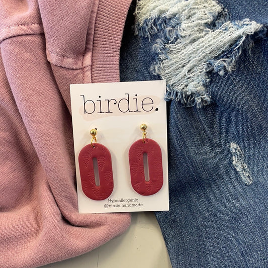 Birdie Raspberry Embossed Oval Earrings