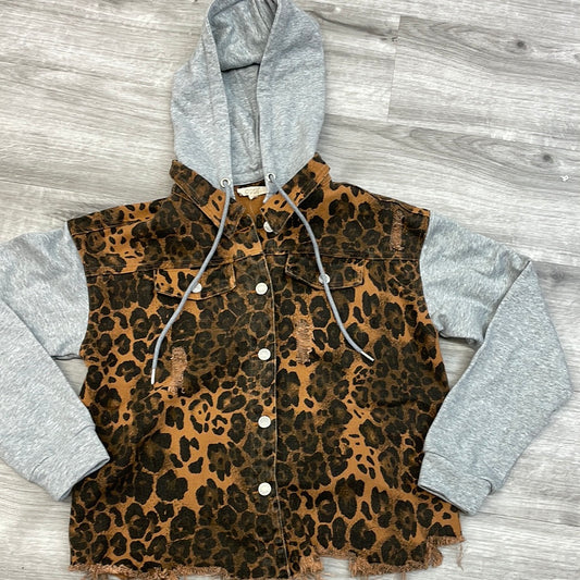 ODDI Distressed Snap Button-Down Jacket Leopard